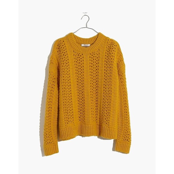 Womens Size S Madewell Windemere Pointelle Sweater Yellow EUC - Picture 3 of 7